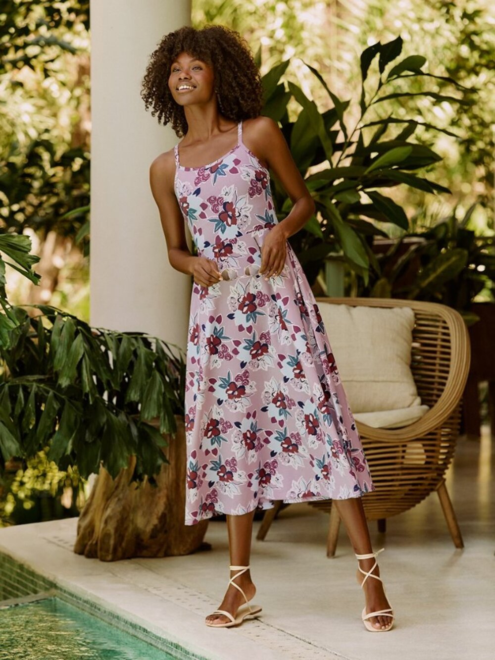 Pact Organic Fit & Flare Midi Dress Fresh Flora Lavender Haze Large